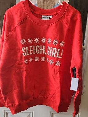 Good American Red 'Sleigh, Girl!' Crewneck Sweatshirt